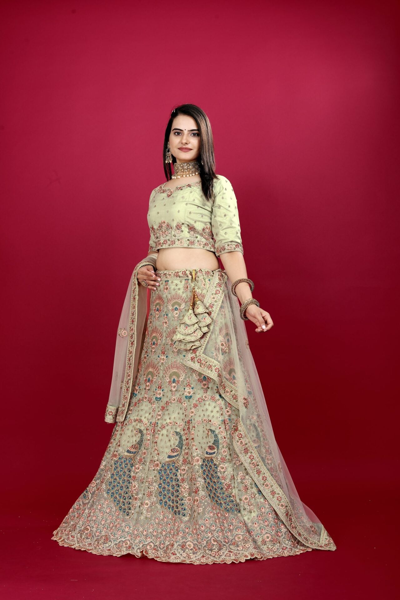 Pista Green Heavy Party Wear Lehenga Choli