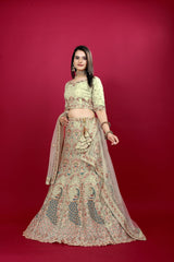 Pista Green Heavy Party Wear Lehenga Choli