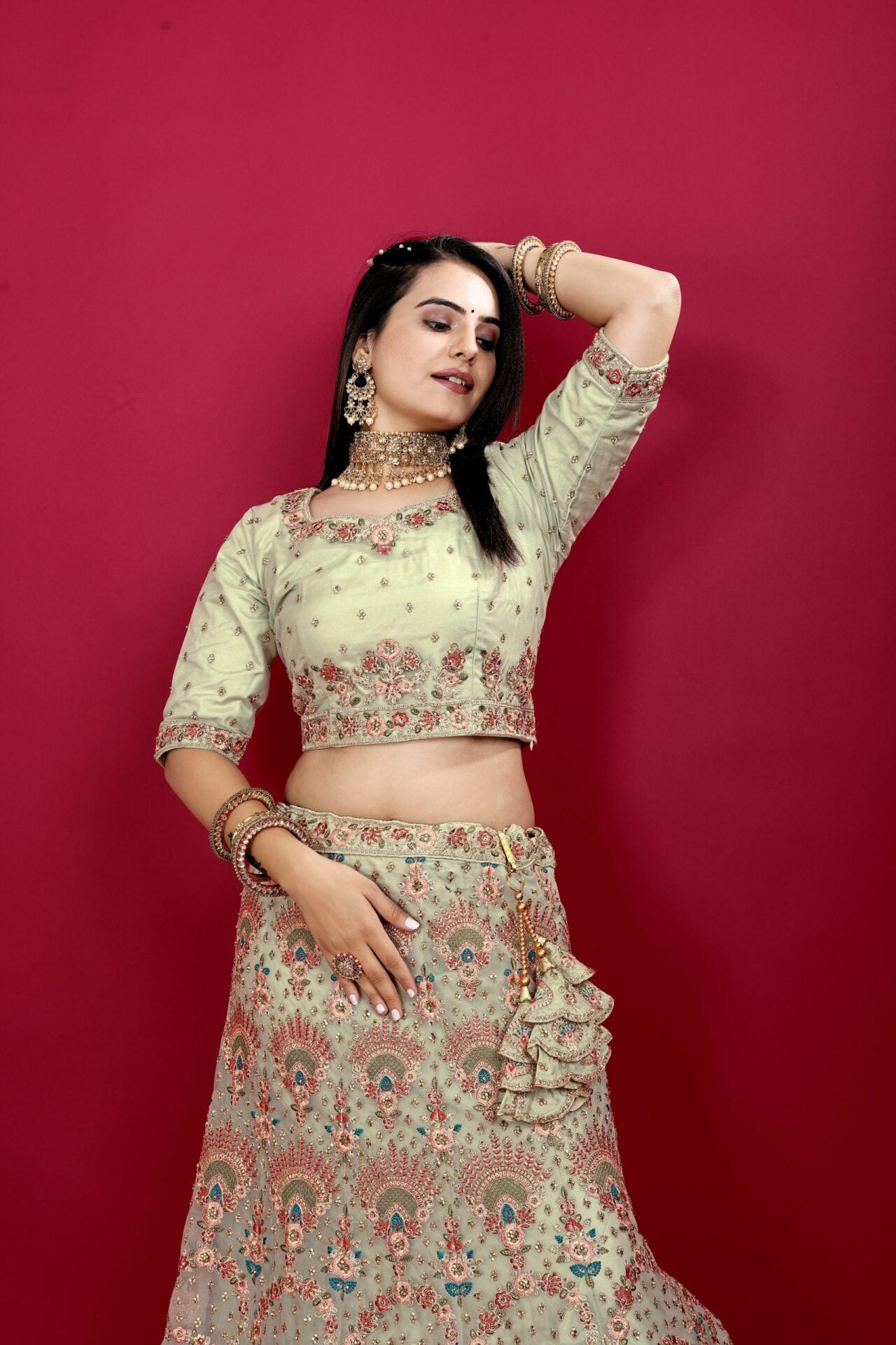 Pista Green Heavy Party Wear Lehenga Choli