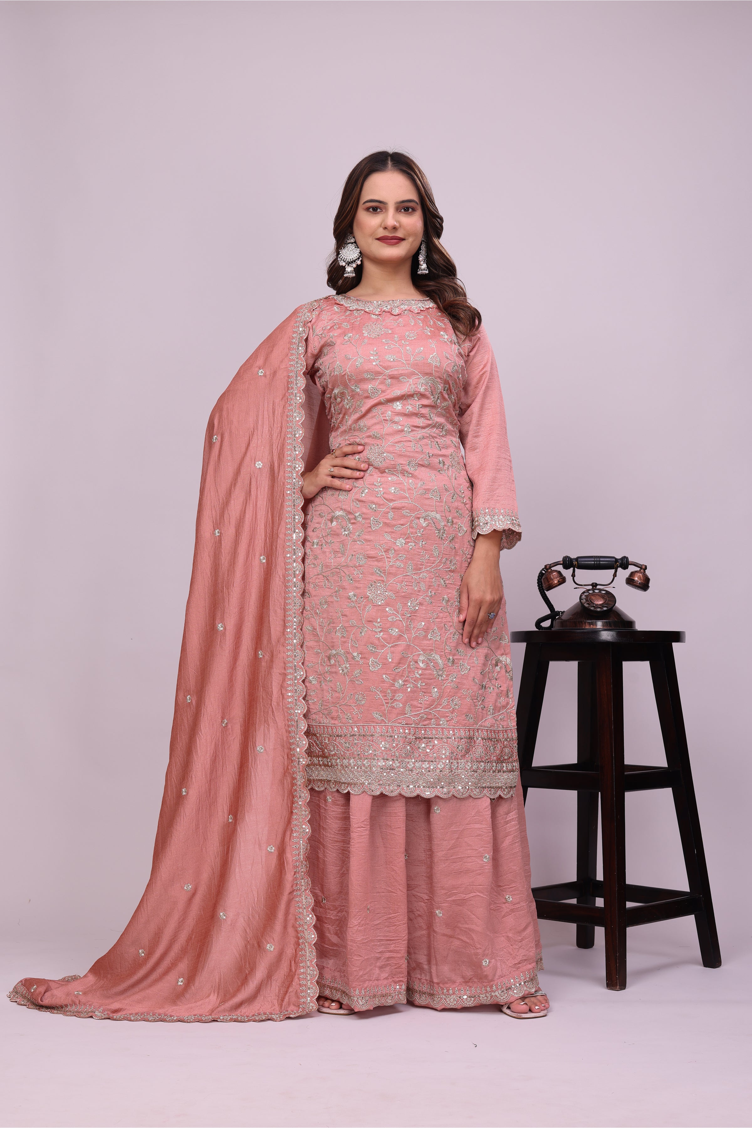 Plus Size Silk Embroidered Suit