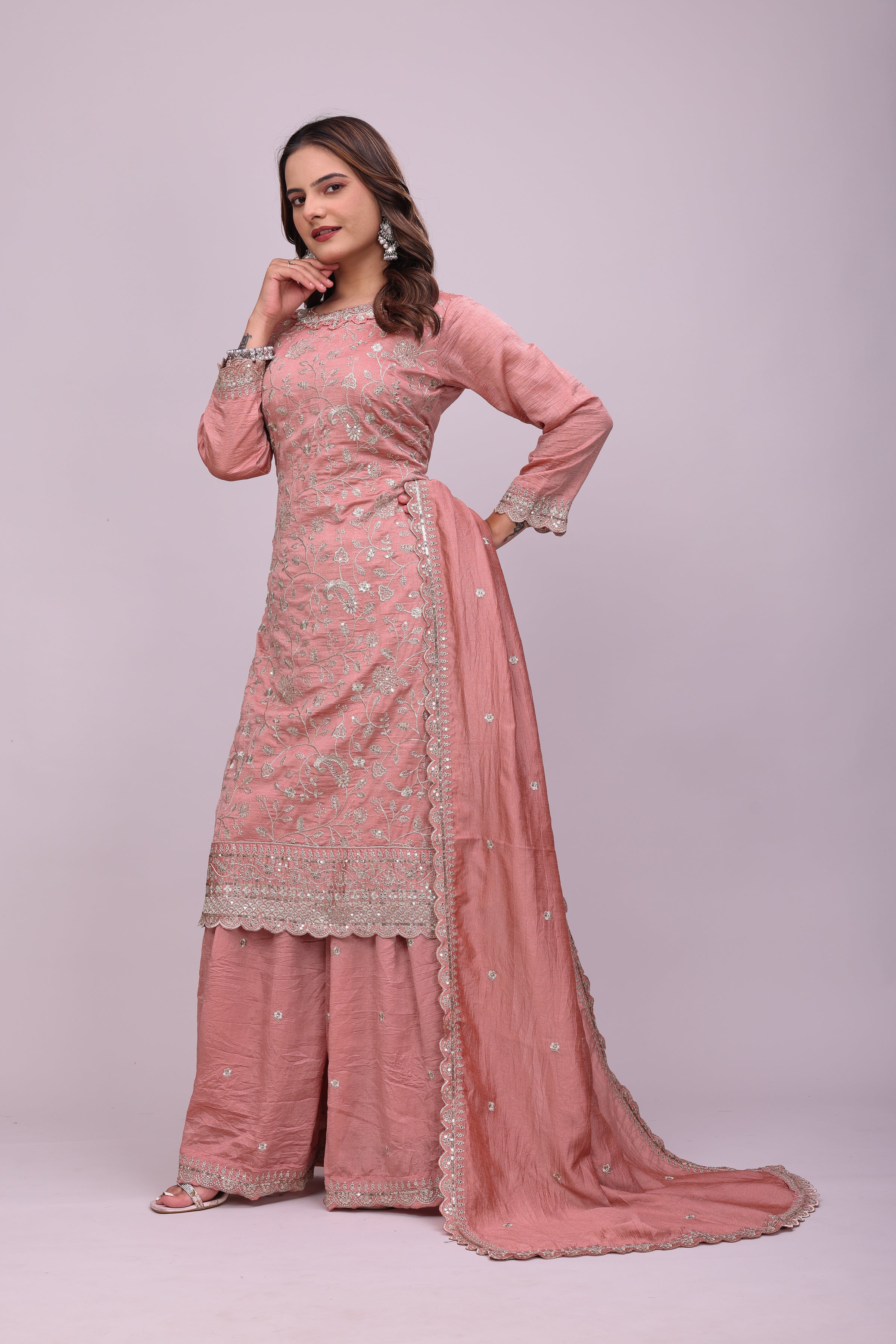 Plus Size Silk Embroidered Suit