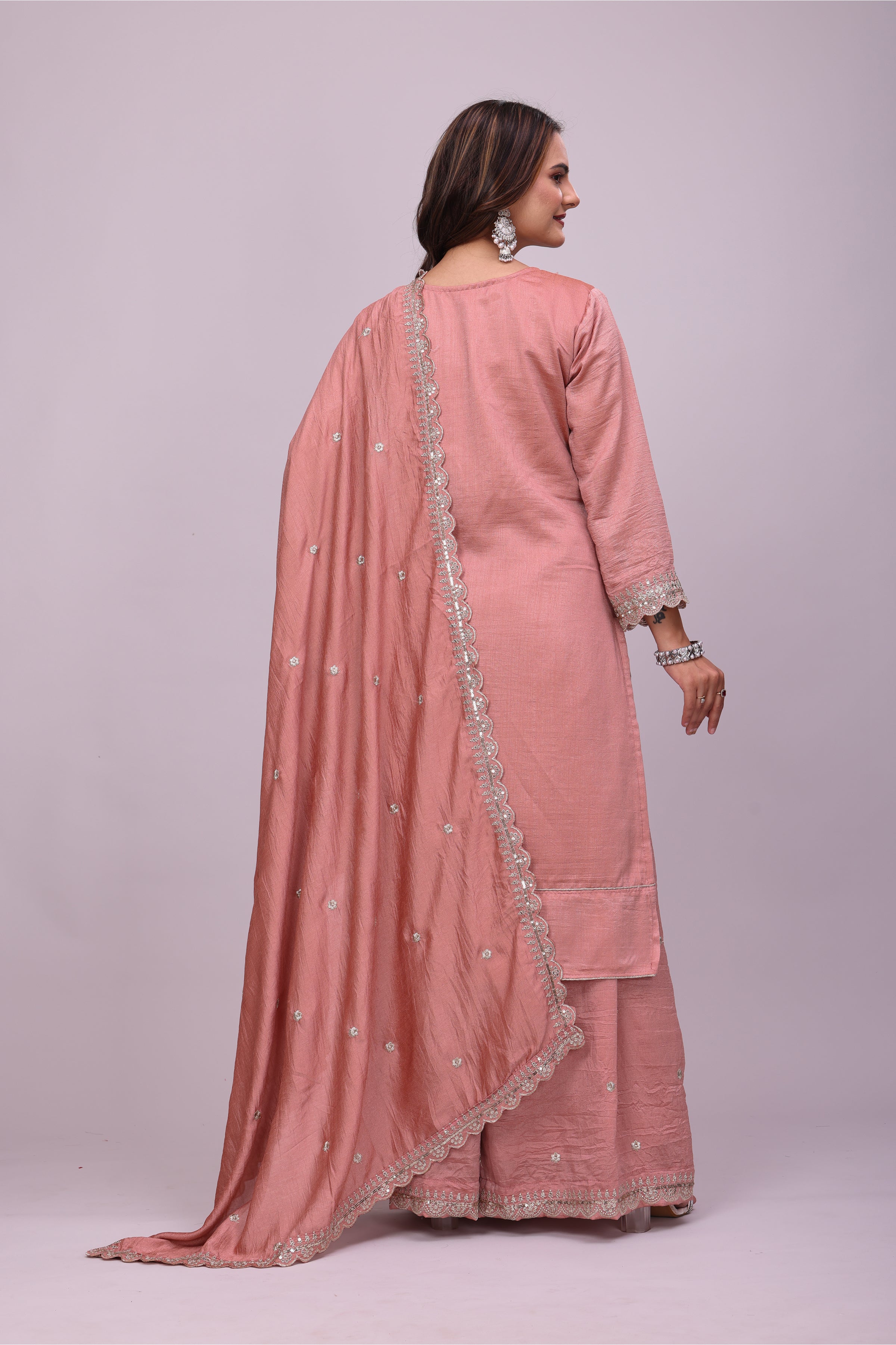 Plus Size Silk Embroidered Suit