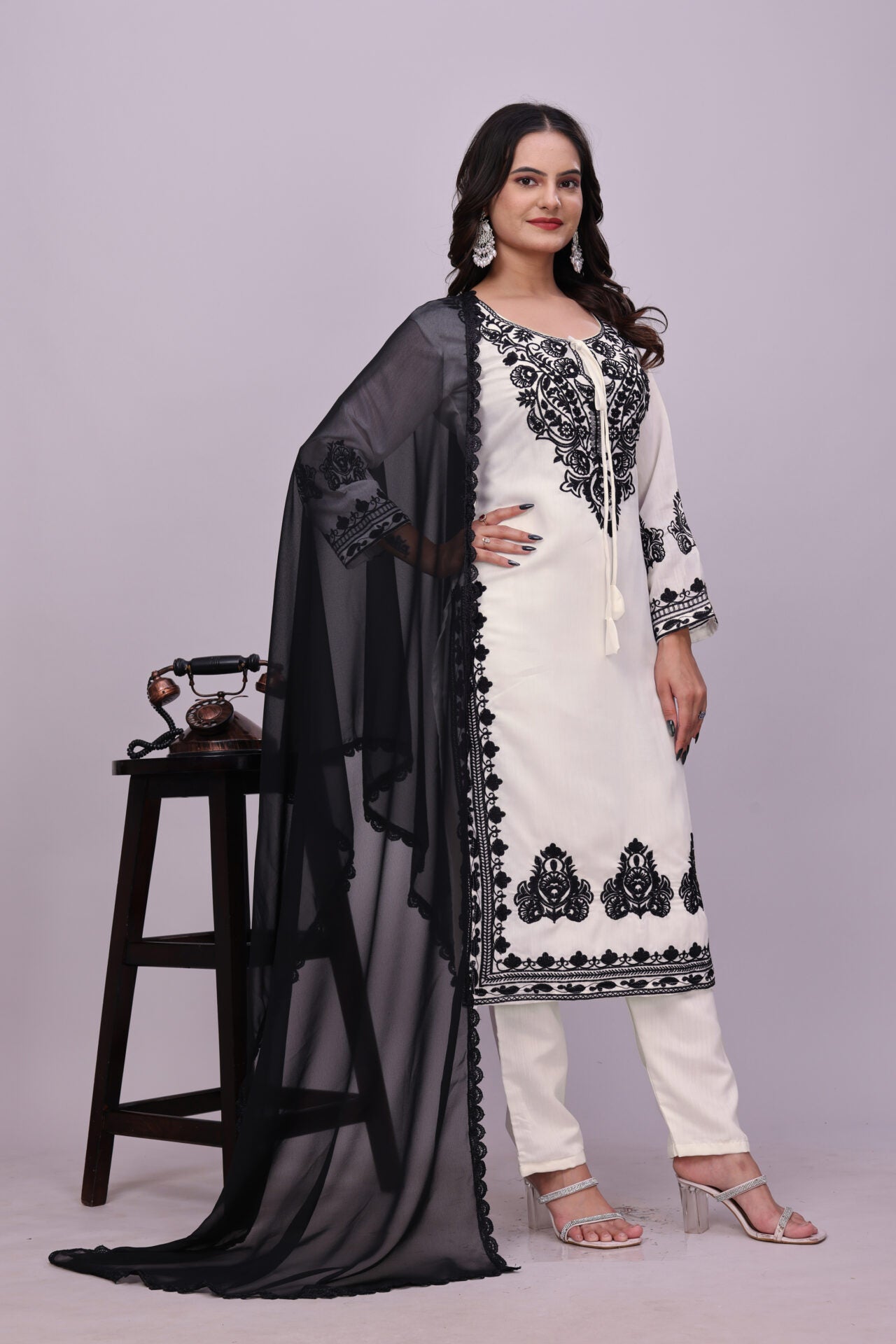 Off White Lucknowi Suit