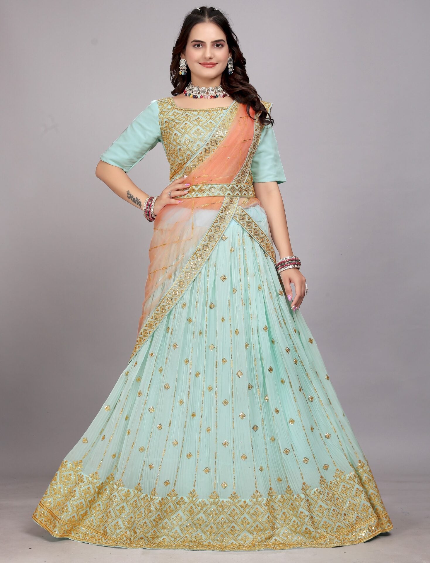 Sky Blue Georgette Lehenga Women
