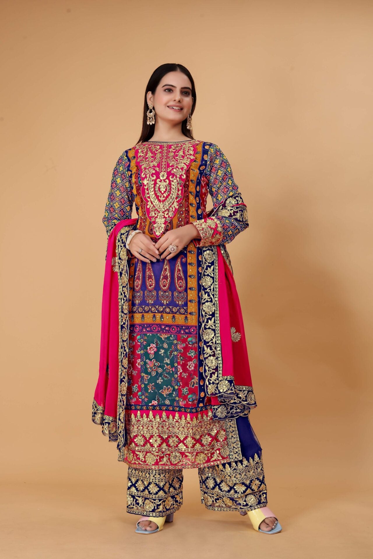 Women's multicolour palazzo pakistani suit