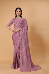 Pink Georgette Sequin Saree Women