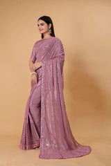 Pink Georgette Sequin Saree Women