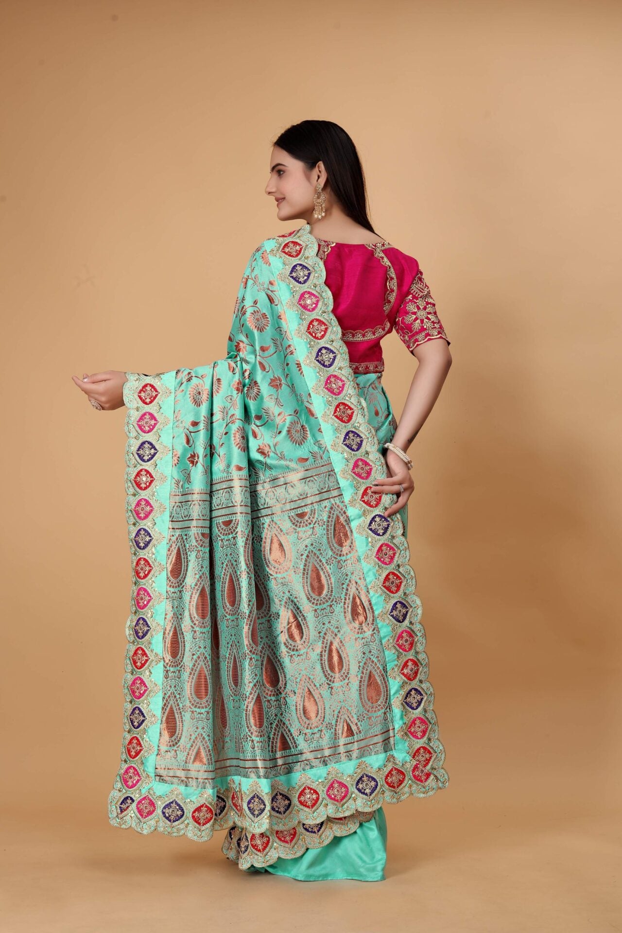 Pink Blue Party Wear Saree