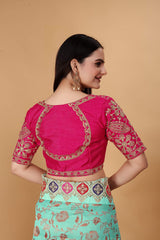Pink Blue Party Wear Saree