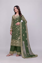 Green Heavy Embroidered Palazo Suit