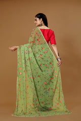 Floral Green Georgette Saree Women