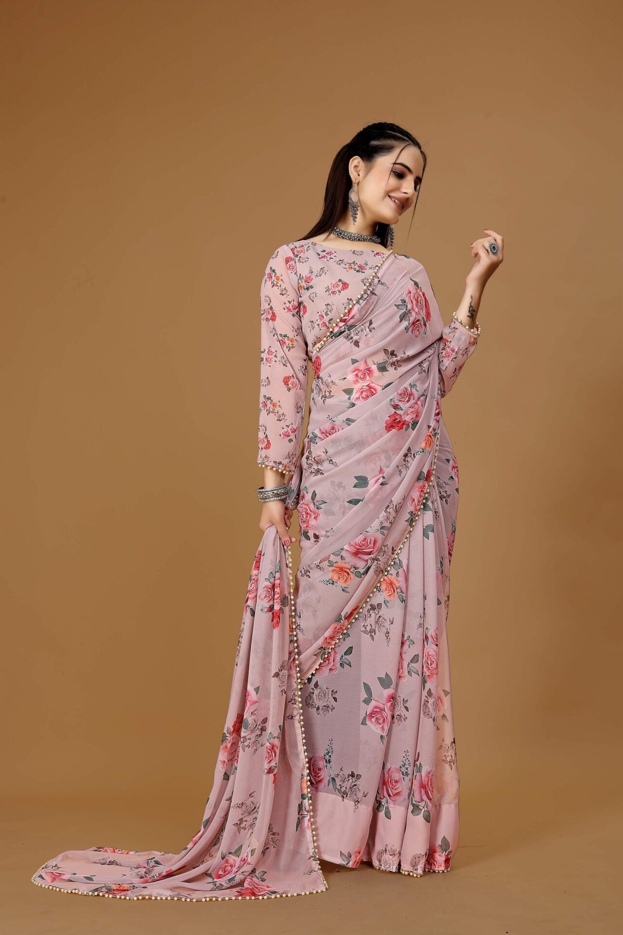 Rose Floral Readymade Saree