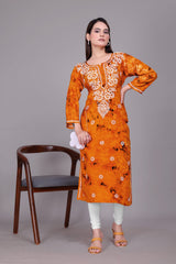 Yellow Lucknowi Embroidered Kurti