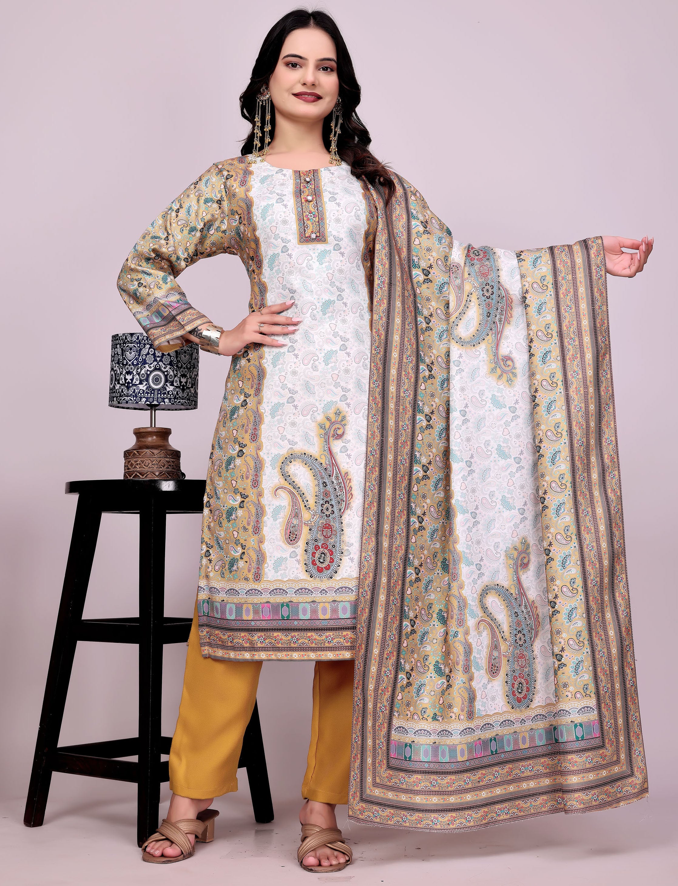 Woolen Digital Print Suit