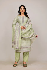 Green Woolen Digital Print Suit