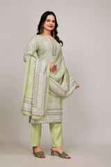 Green Woolen Digital Print Suit