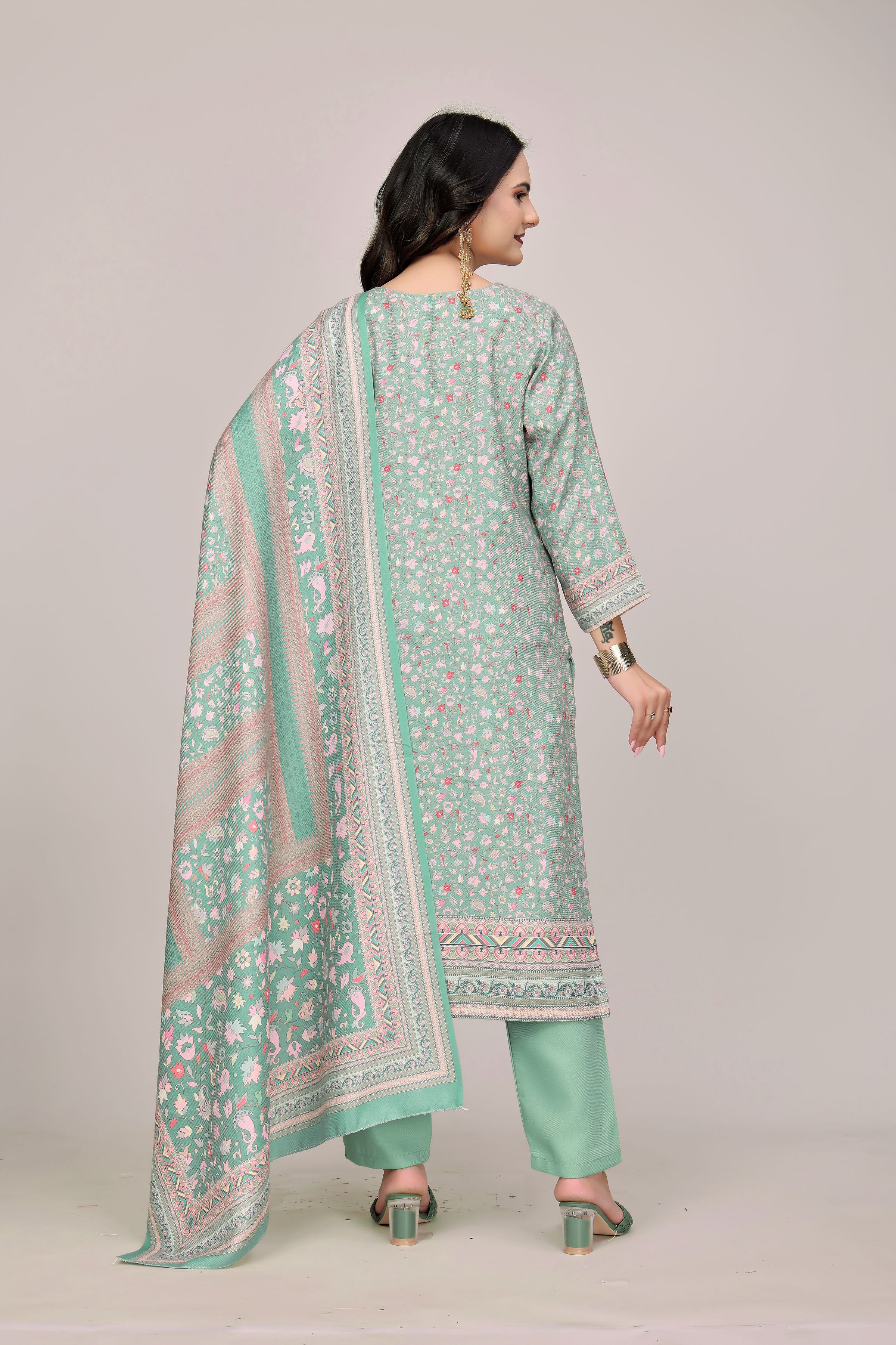 Woolen Floral Print Suit