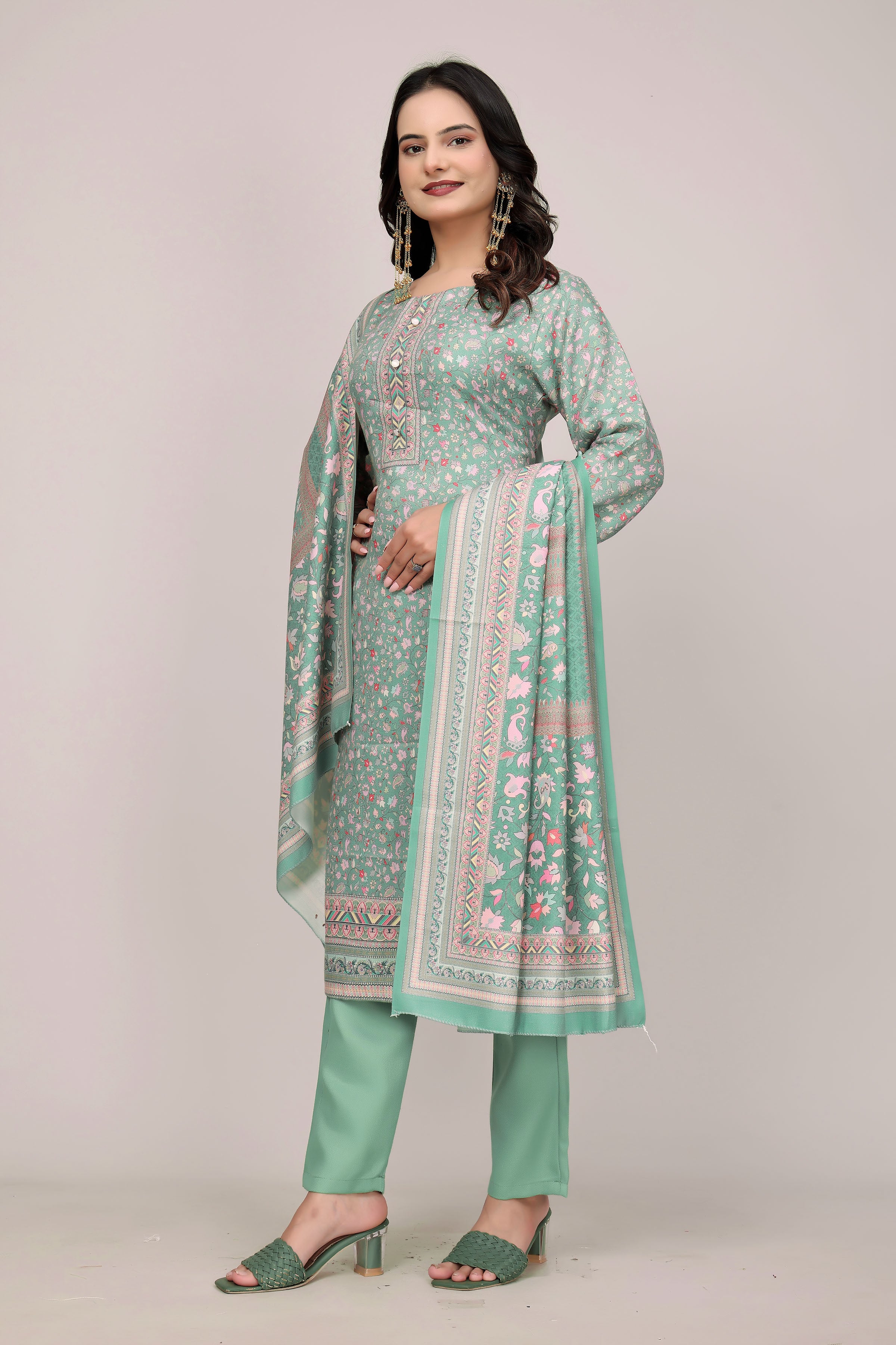 Woolen Floral Print Suit