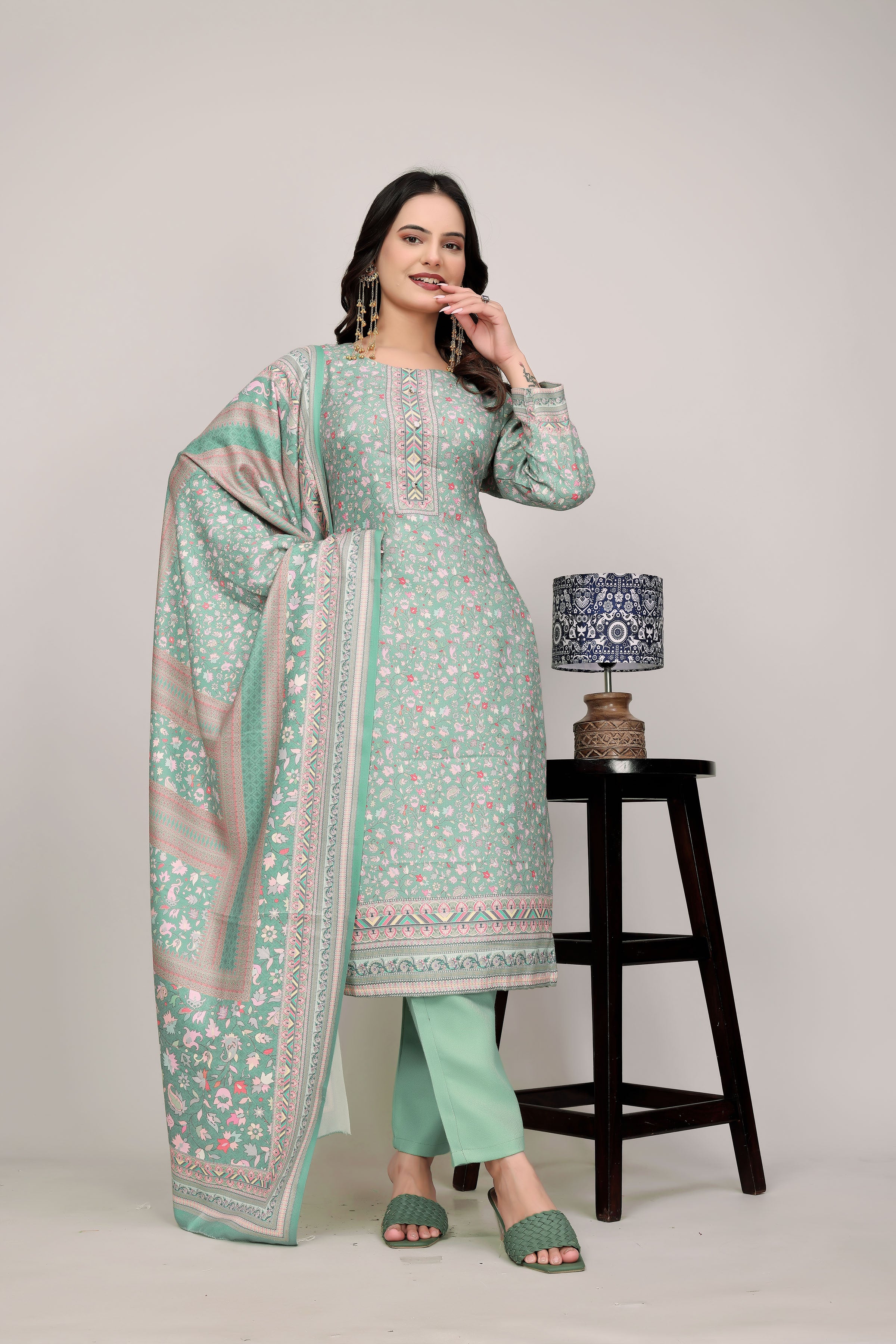 Woolen Floral Print Suit