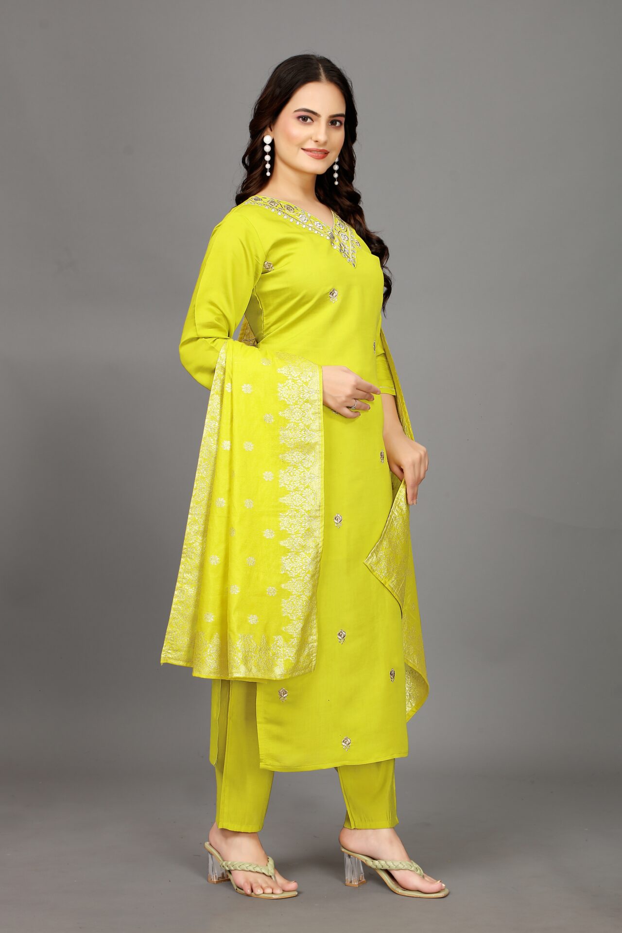 Zari Roman Silk Kurti Set
