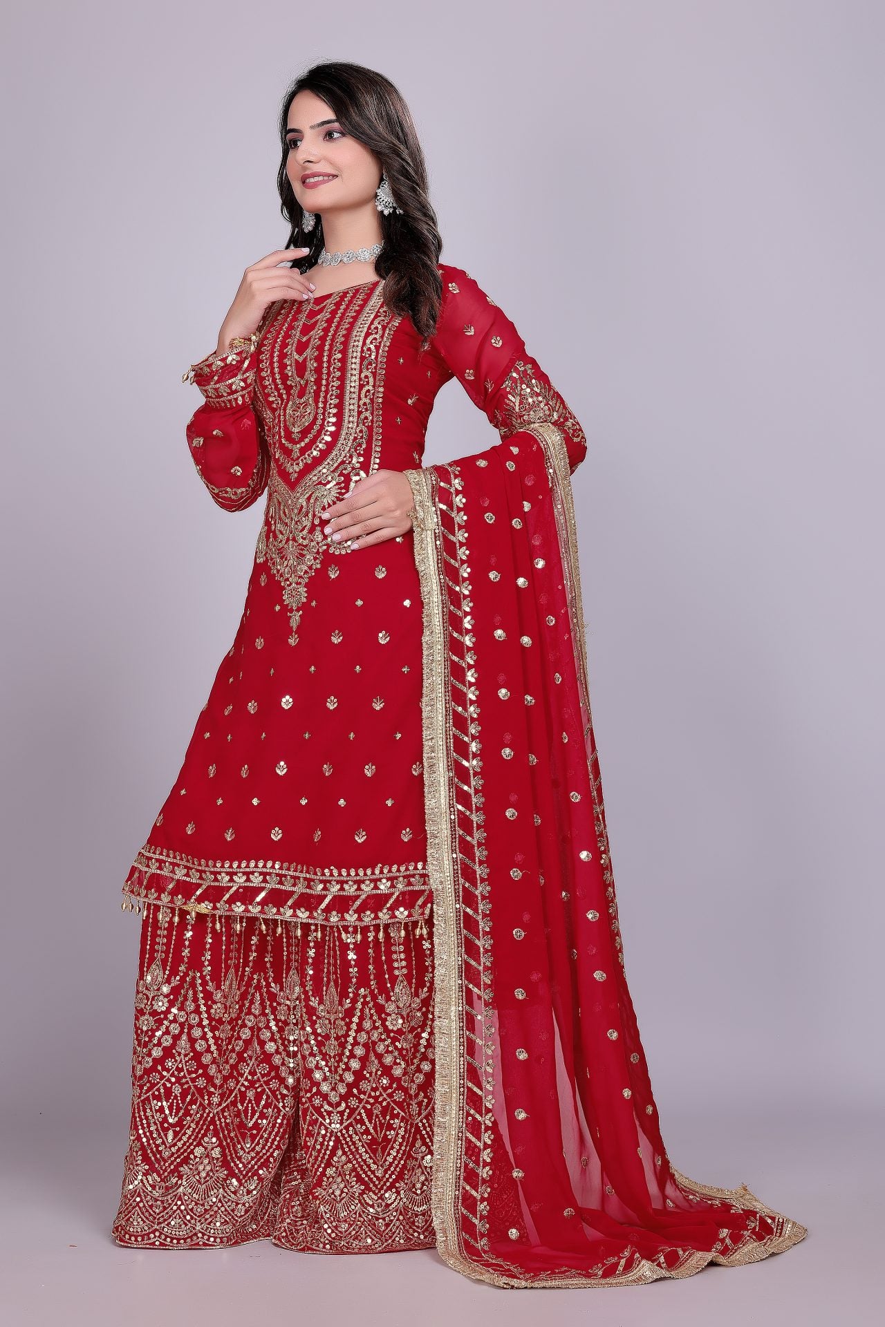 Maroon Heavy Sharara Suit