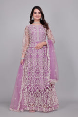 Heavy Floral Embroidery Net Anarkali Gown With Matching Dupatta