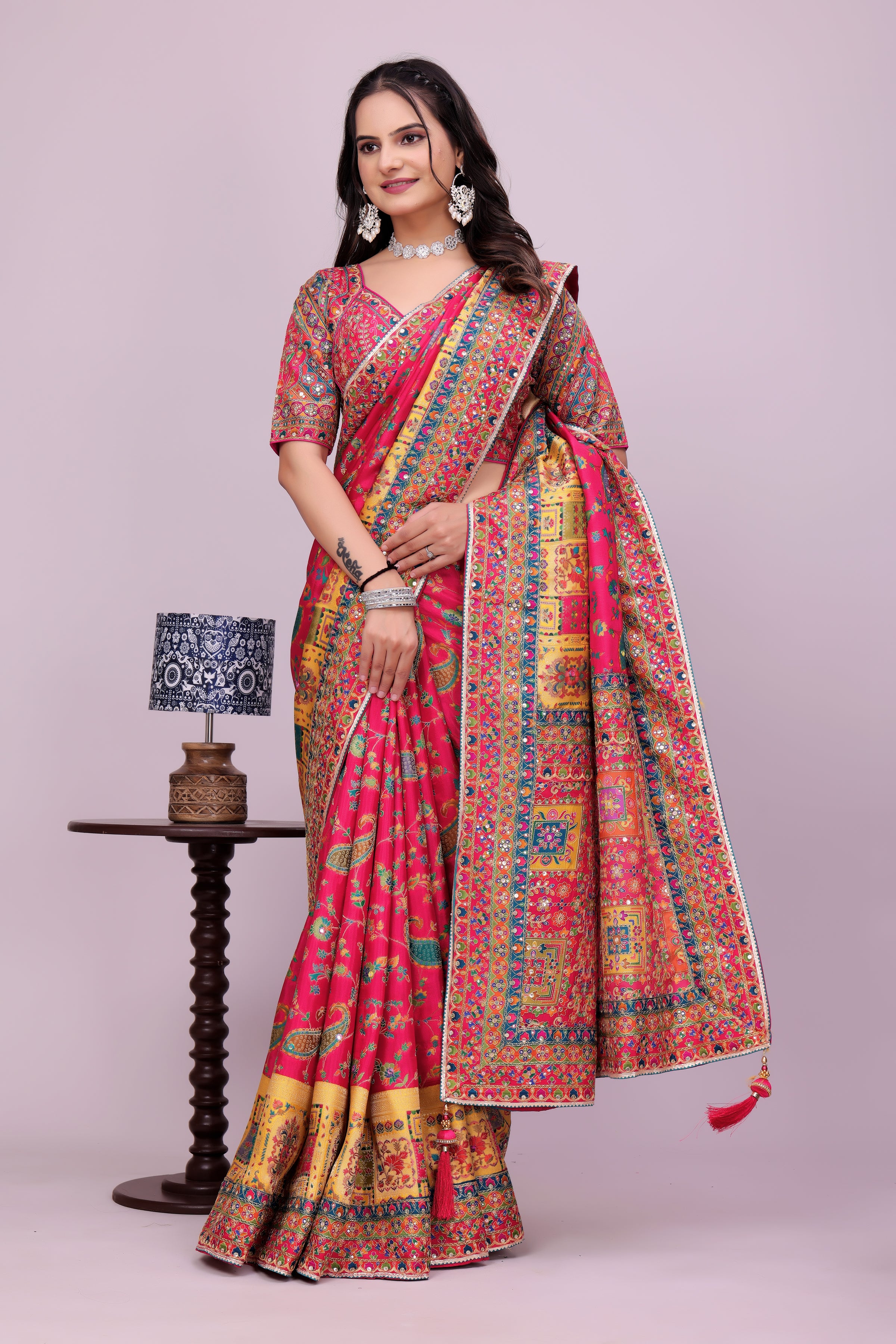 Pink Silk Designer Saree