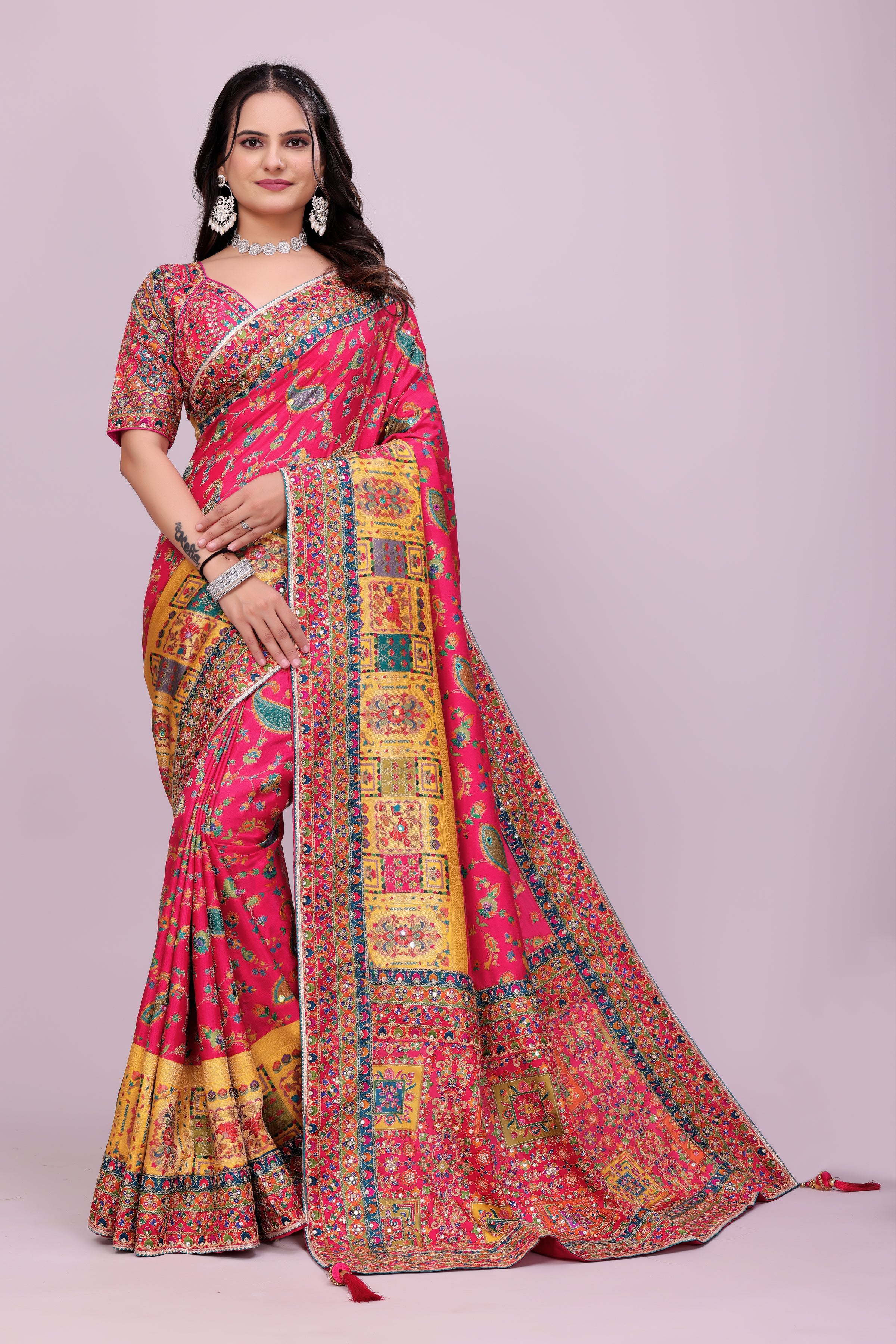 Pink Silk Designer Saree