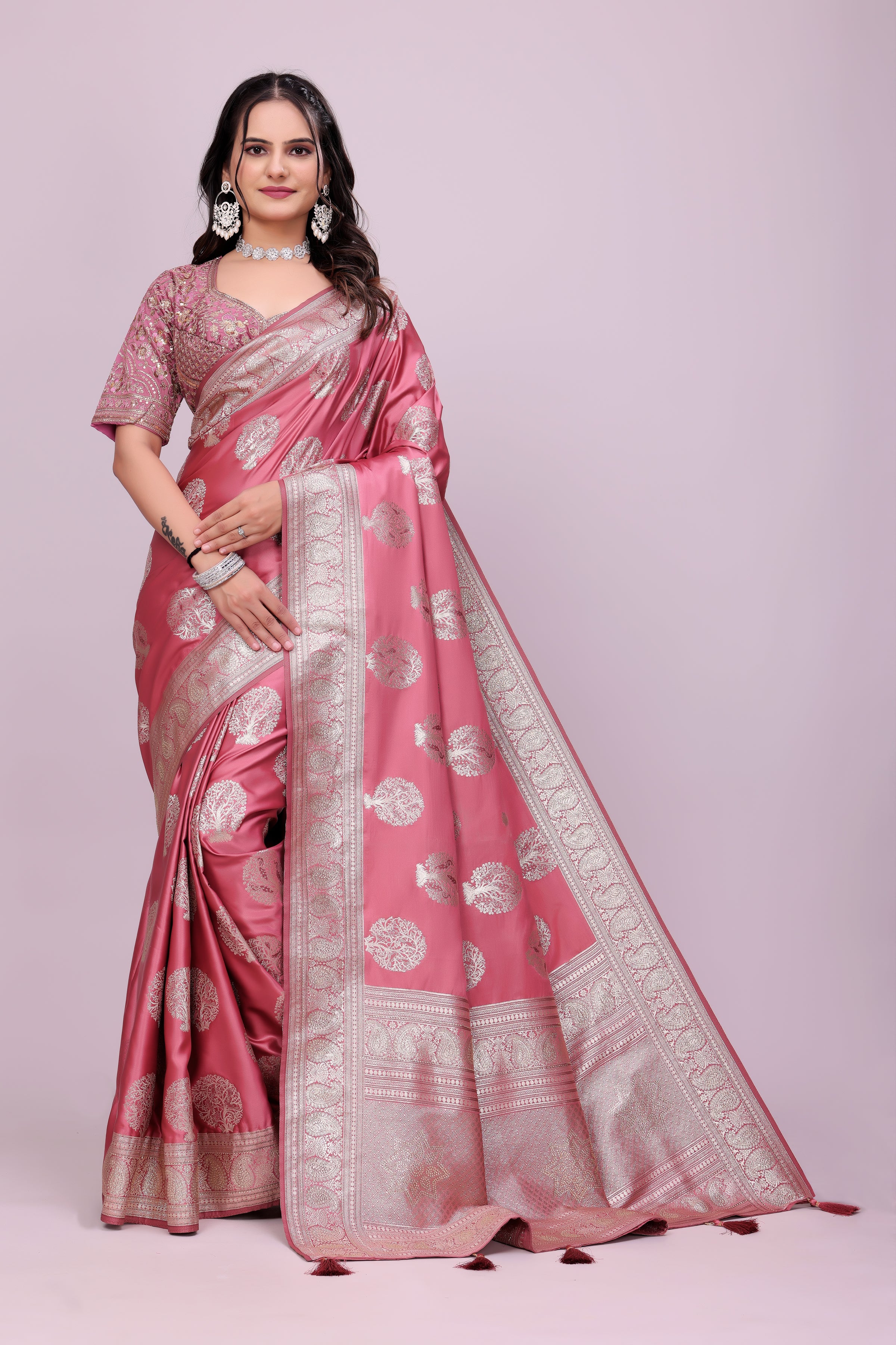 Pink Banarasi Silk Saree with Heavy Designer Blouse