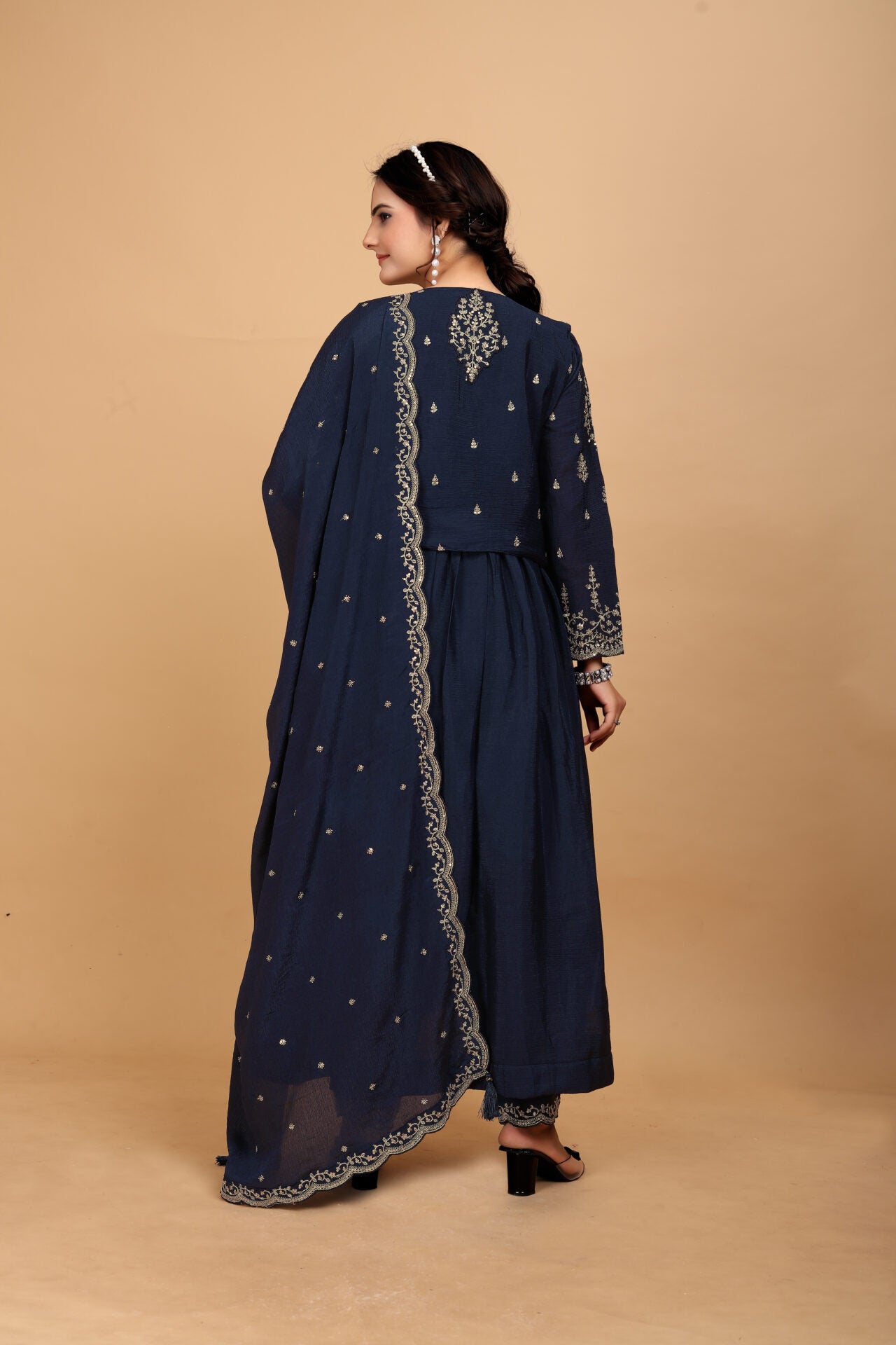 Blue Embroidered Anarkali Suit With Jacket