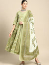 Green Floral Printed Anarkali Set