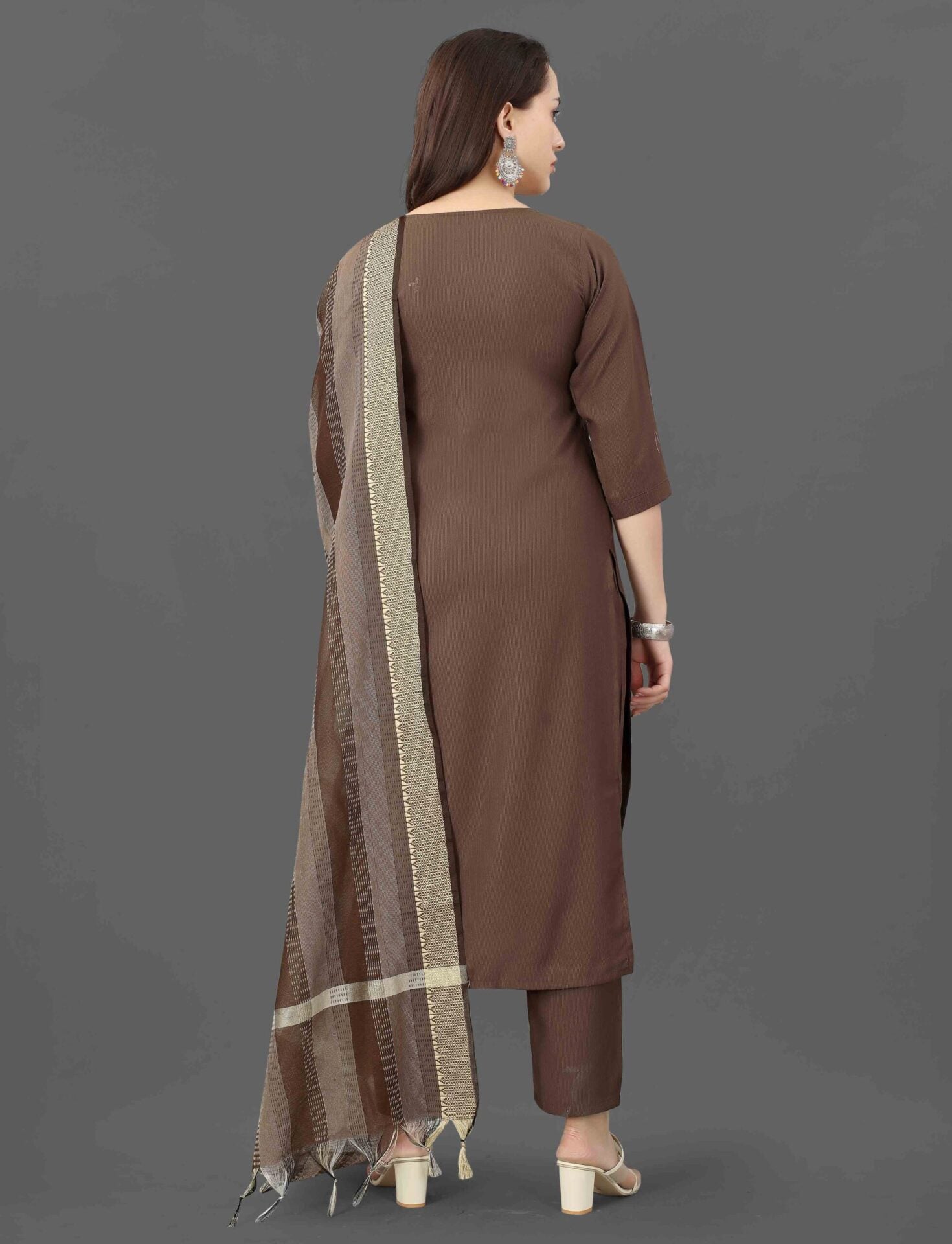 Women brown cotton salwar suit with dupatta
