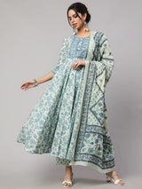 Floral Cotton printed Anarkali set