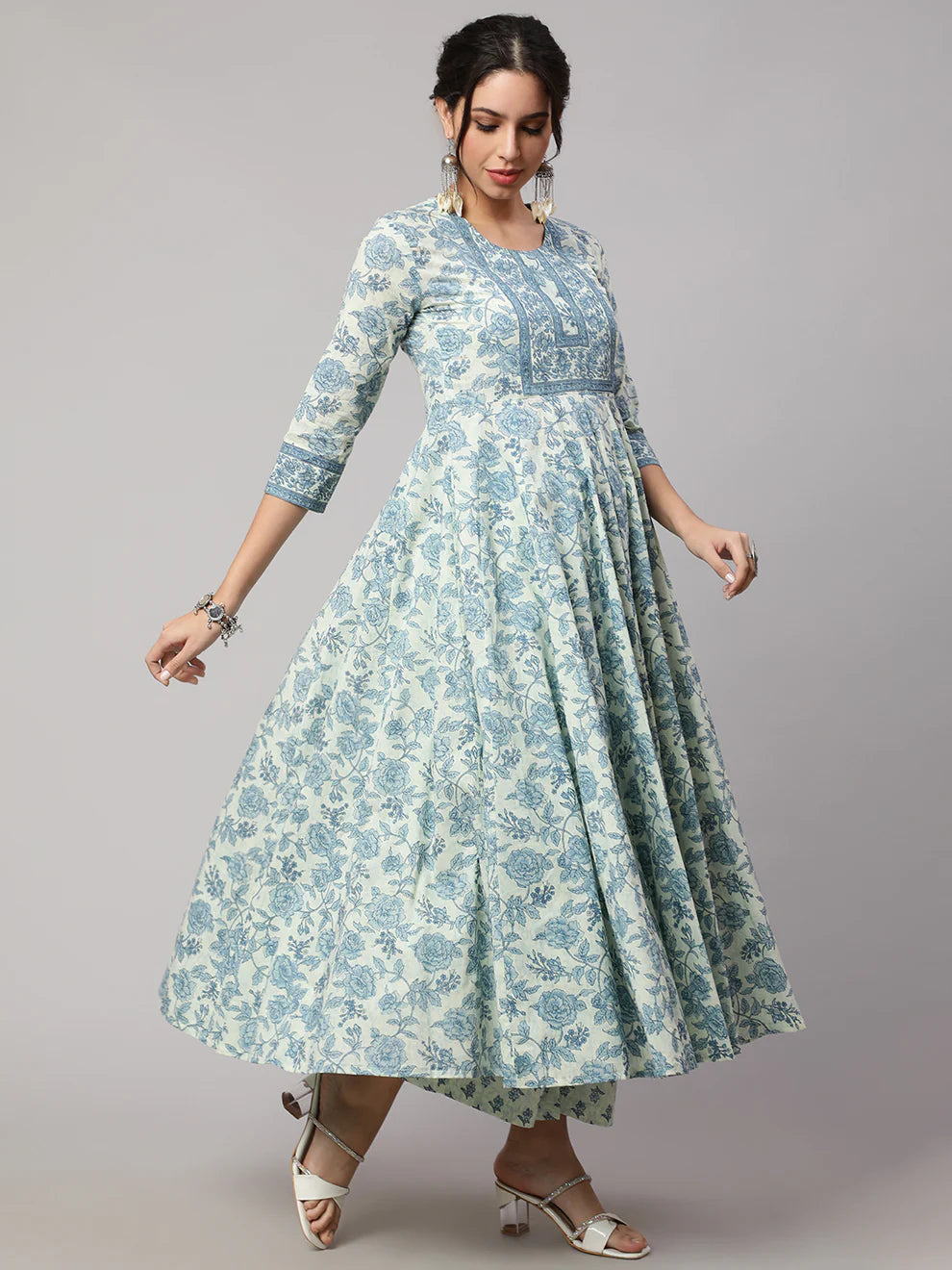 Floral Cotton printed Anarkali set