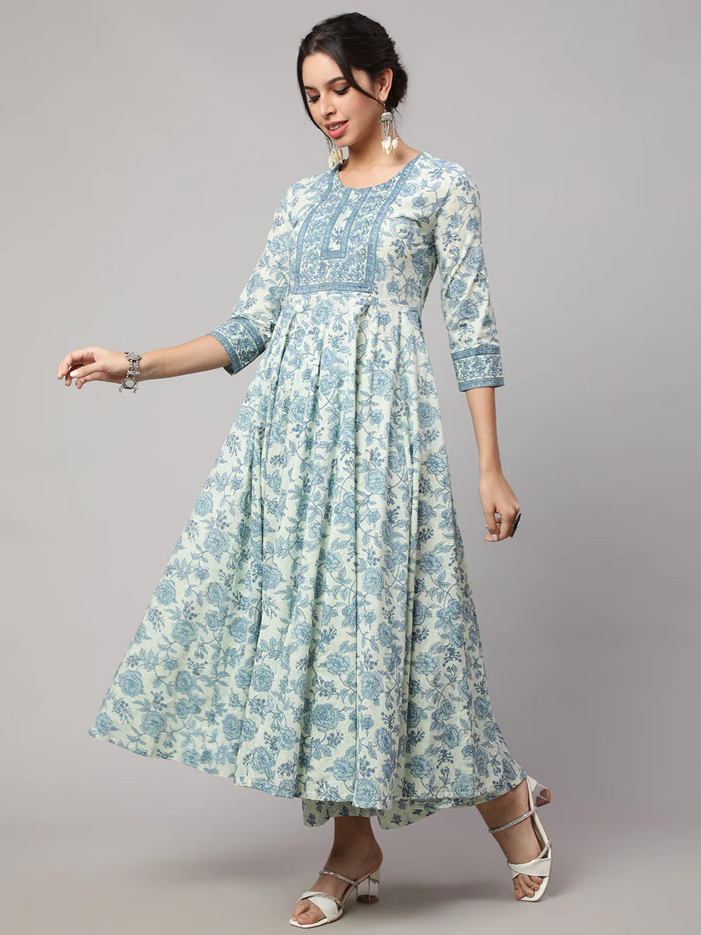 Floral Cotton printed Anarkali set