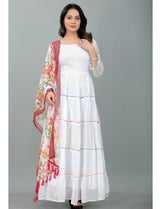 Chiffon White Gown With Digital Printed Duppata