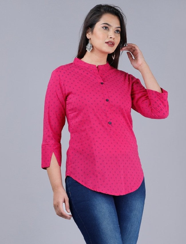 Rayon Printed Short Top - Pink