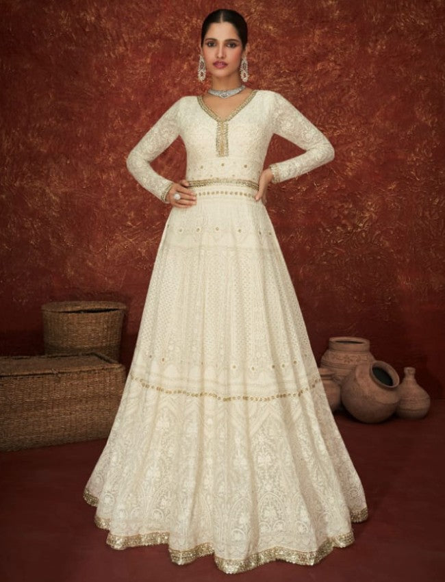 White Embroidered Anarkali Gown