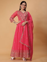 pink georgette anarkali suit