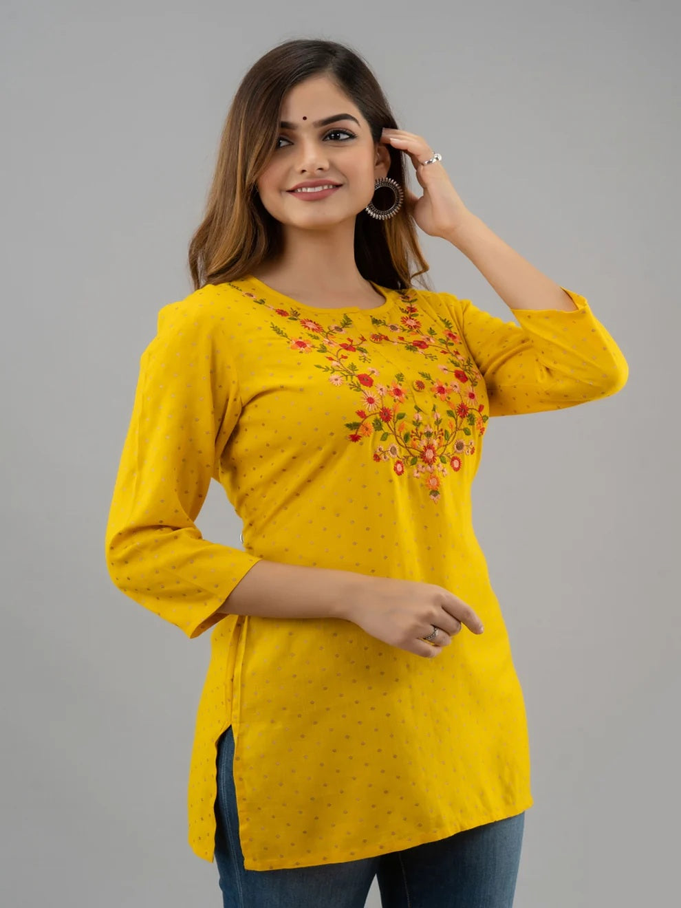 Rayon Embroidered Short Kurti
