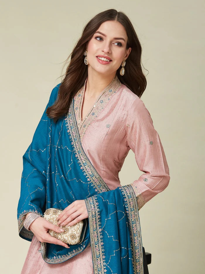 Peach Silk Anarkali Suit Women