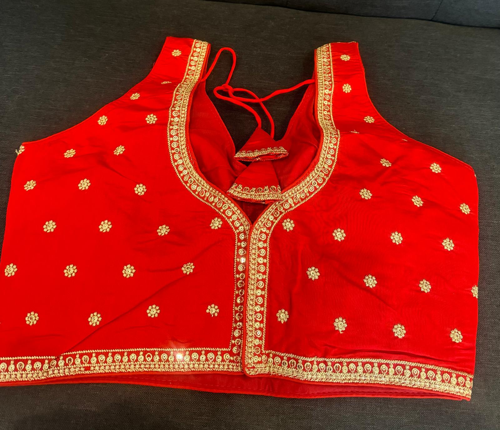 Red Full Embroidery Silk Blouse