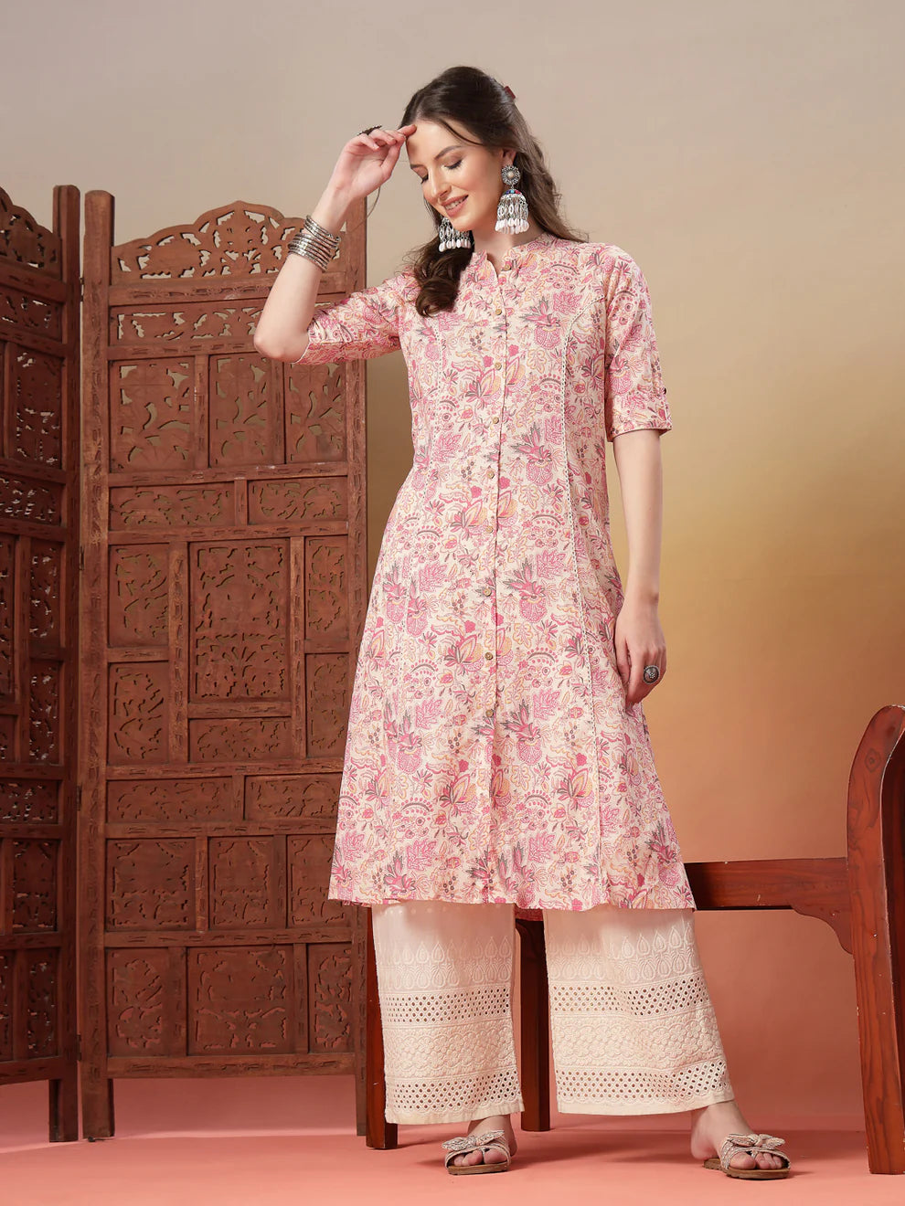 Floral Printed Rayon A-Line Kurta