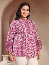 Purple Floral Printed Cotton Top