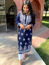 Embroidery Kurti Plazo set - Blue