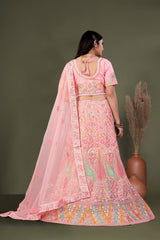 Light Pink Lehenga Choli Embellished With Multicolored Thread Work