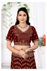 Maroon Bridal Velvet Lehenga Choli