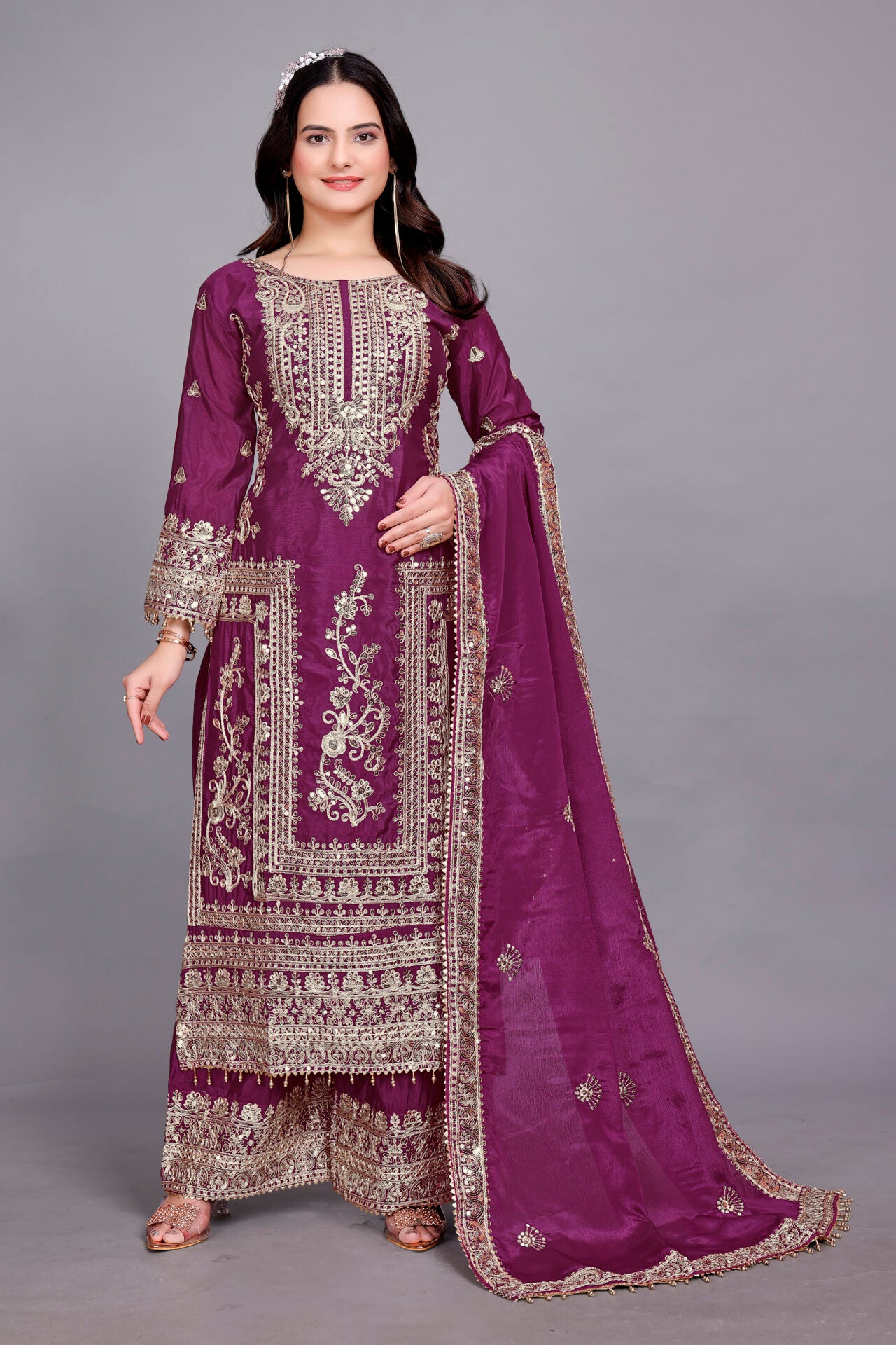 Pakistani Embroidered Silk Suit Womens