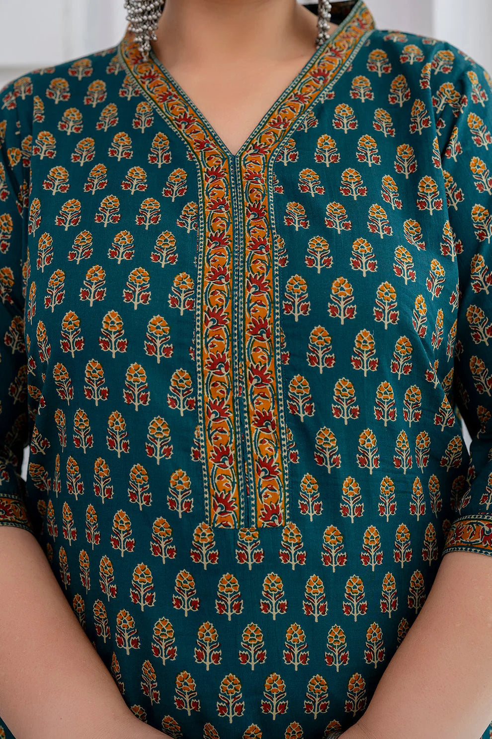 Green Printed Straight kurta