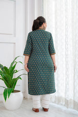 Green Printed Straight kurta